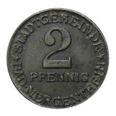 Монета 2 пфеннига 1920 года Германия — Нотгельд Бад-Мергентхайм (аверс)