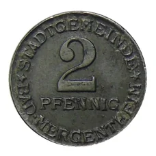 Монета 2 пфеннига 1920 года Германия — Нотгельд Бад-Мергентхайм (аверс)