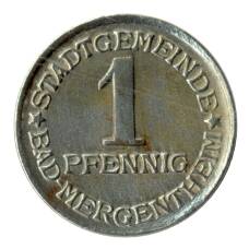 Монета 1 пфенниг 1920 года Германия — Нотгельд (Бад-Мергентхайм) (аверс)