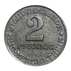 Монета 2 пфеннига 1920 года Германия — Нотгельд Бад-Маргентхайм (аверс)