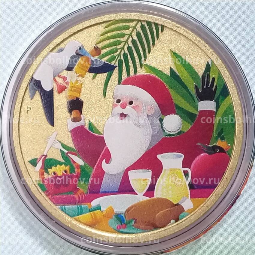 Монета 1 доллар 2019 года Тувалу — Рождество  в подарочном конверте с маркой