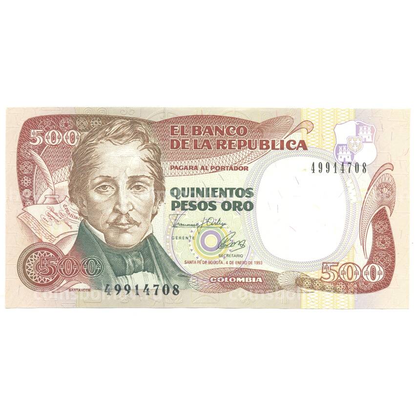 Банкнота 500 песо 1993 года Колумбия
