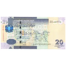 Банкнота 20 динаров 2009 года Ливия (аверс)