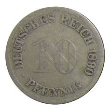Монета 10 пфеннигов 1890 года F Германия (аверс)