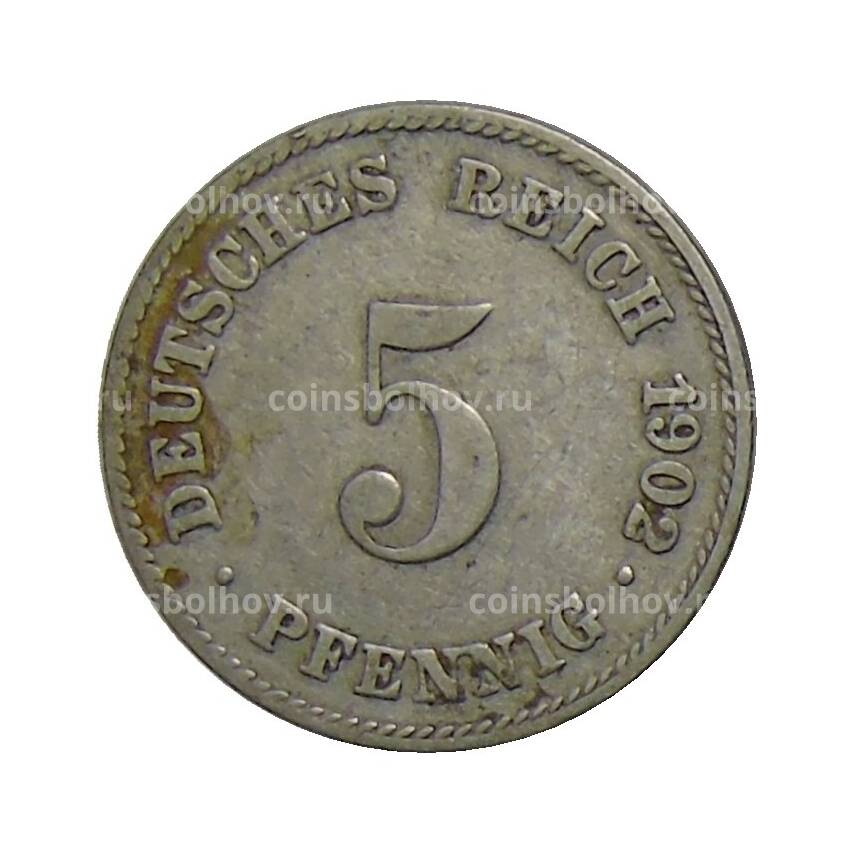 Монета 5 пфеннигов 1902 года J Германия