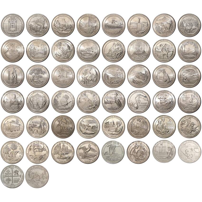 Набор из 50 монет 25 центов «Национальные парки» — монетный двор P