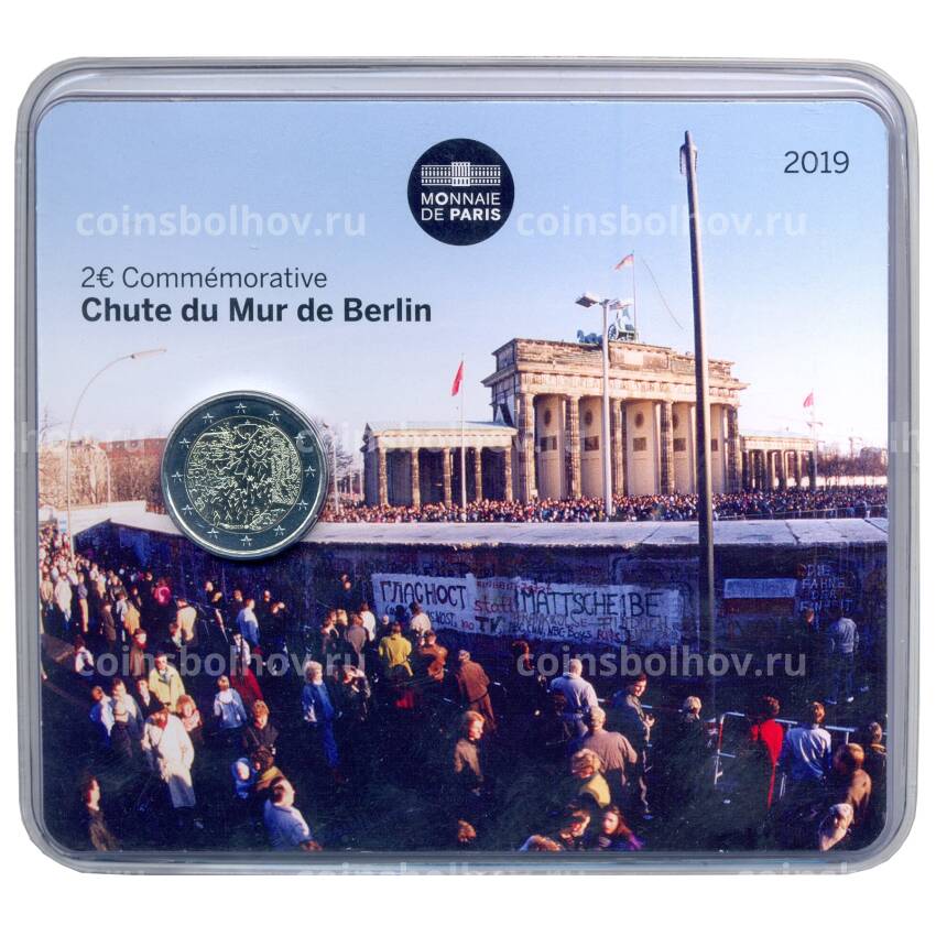 Монета 2 евро 2019 года Франция — 30 лет падению Берлинской стены (в блистере)