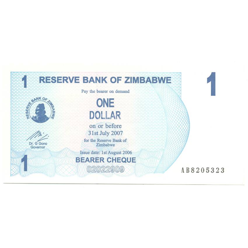 Банкнота 1 доллар 2006 года Зимбабве