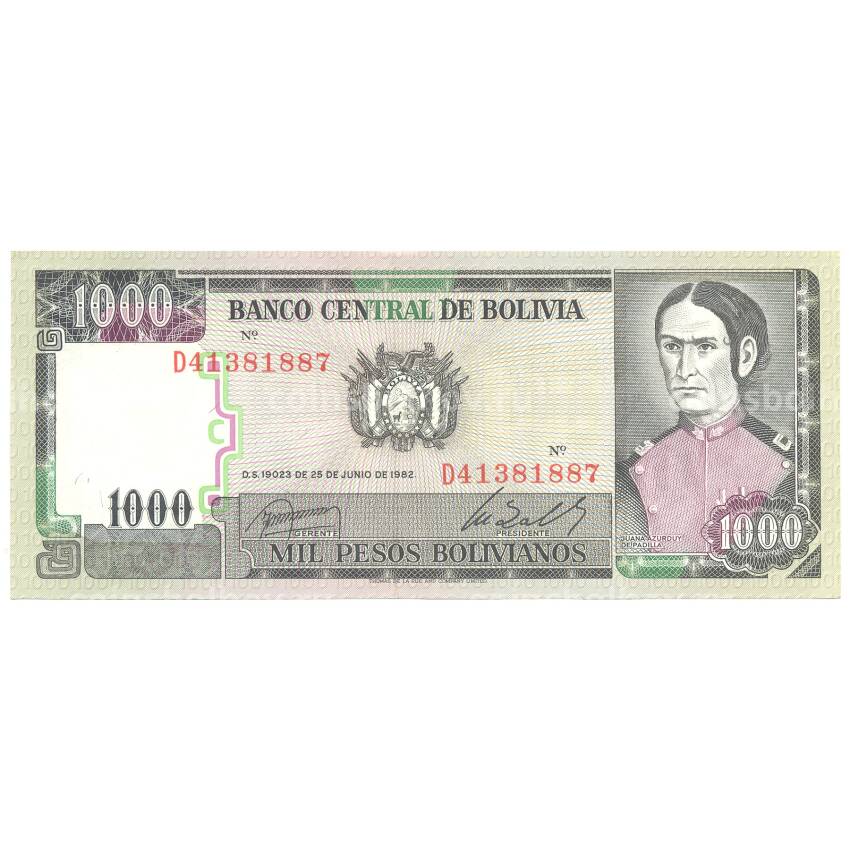 Банкнота 1000 песо 1982 года Боливия