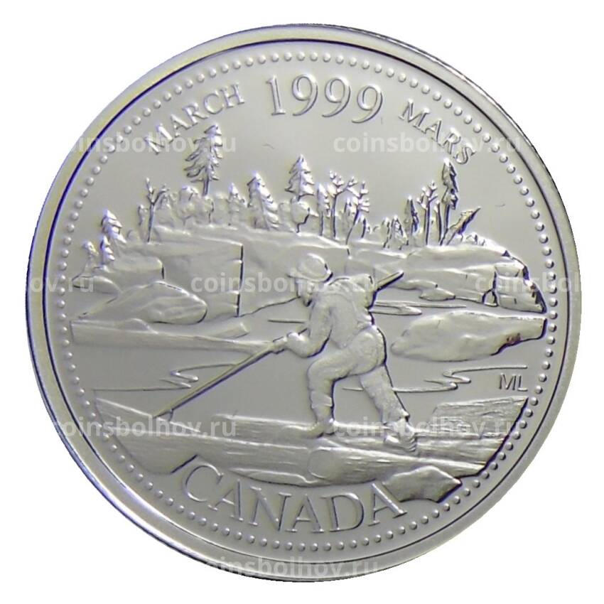 Монета 25 центов 1999 года Канада —   Миллениум — Март — Сплав на плоту