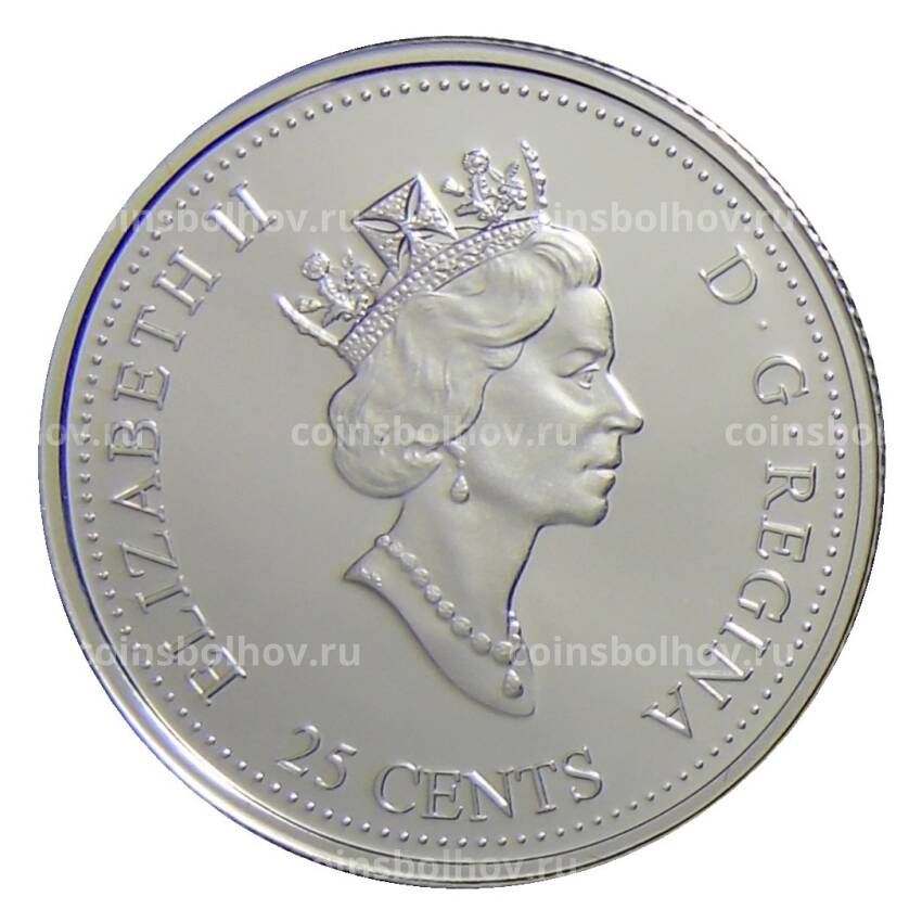 Монета 25 центов 1999 года Канада —   Миллениум — Март — Сплав на плоту (вид 2)