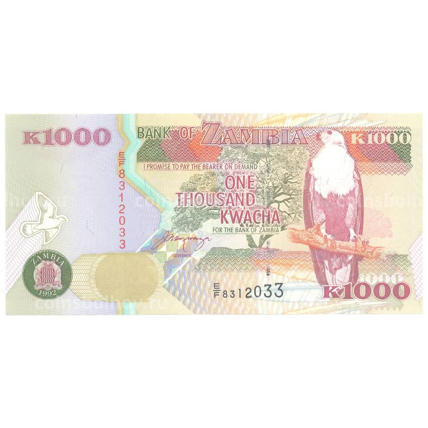 Банкнота 1000 квача 1992 года Замбия