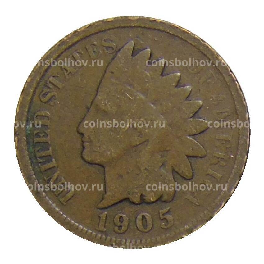Монета 1 цент 1905 года США