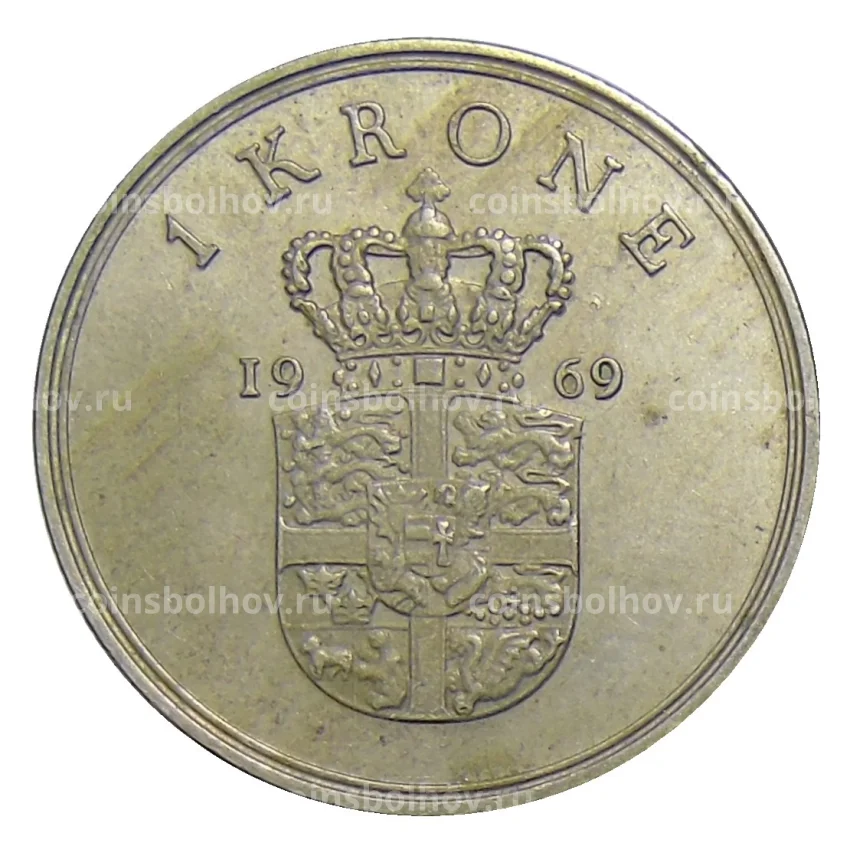 Монета 1 крона 1969 года Дания