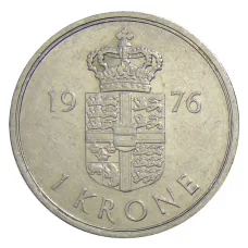 Монета 1 крона 1976 года Дания (аверс)