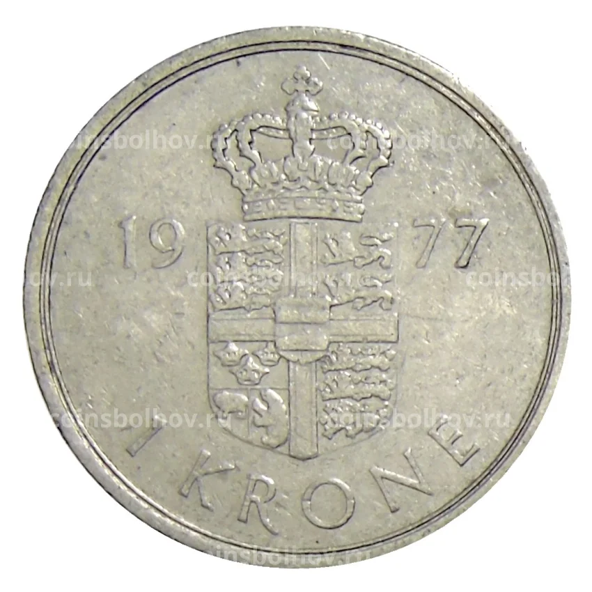 Монета 1 крона 1977 года Дания
