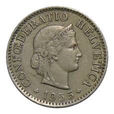 Монета 5 раппенов 1955 года B Швейцария (аверс)