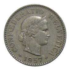 Монета 5 раппенов 1957 года B Швейцария (аверс)