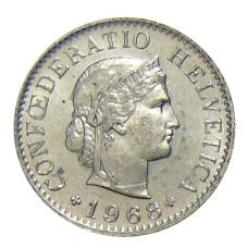 Монета 5 раппенов 1968 года В Швейцария (аверс)