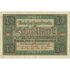 Банкнота 10 марок 1920 года Германия (аверс)