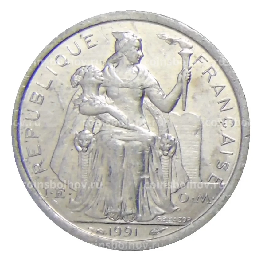 Монета 1 франк 1991 года Французская Полинезия