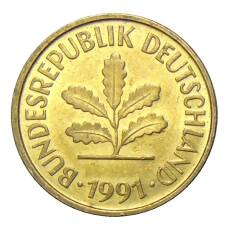 Монета 5 пфеннигов 1991 года F Германия (аверс)