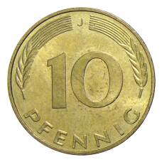 Монета 10 пфеннигов 1990 года J Германия (реверс)