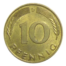 Монета 10 пфеннигов 1977 года D Германия (реверс)