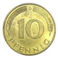 Монета 10 пфеннигов 1990 года D Германия (реверс)