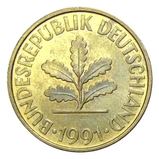 Монета 10 пфеннигов 1991 года F Германия (аверс)