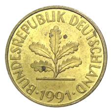 Монета 10 пфеннигов 1991 года F Германия (аверс)