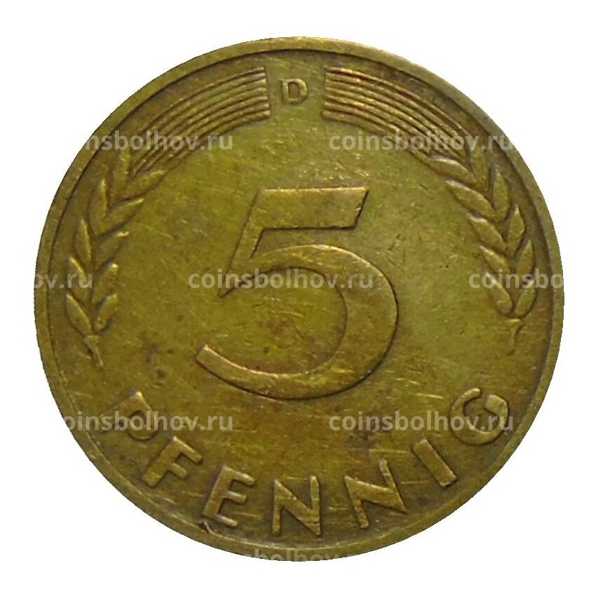 Монета 5 пфеннигов 1949 года D Германия (вид 2)