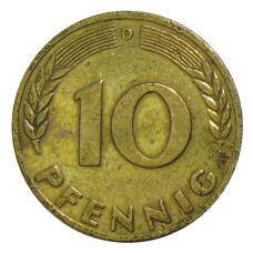 Монета 10 пфеннигов 1949 года D Германия (реверс)