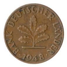 Монета 1 пфенниг 1948 года F Германия (аверс)