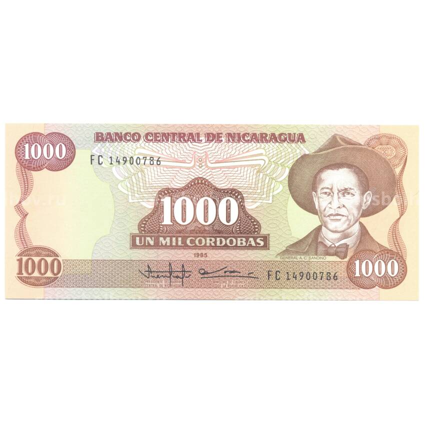 Банкнота 1000 кордоба 1985 года Никарагуа