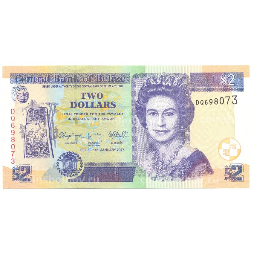 Банкнота 2 доллара 2017 года Белиз