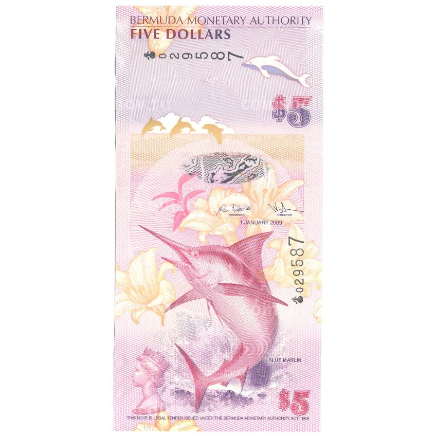 Банкнота 5 долларов 2009 года Бермудские острова