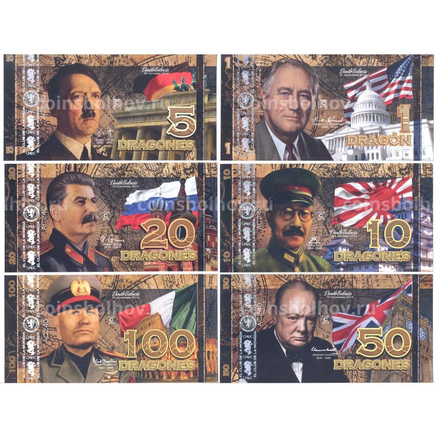 Банкнота Набор банкнот Колумбия — Правители стран участников 2-й Мировой войны