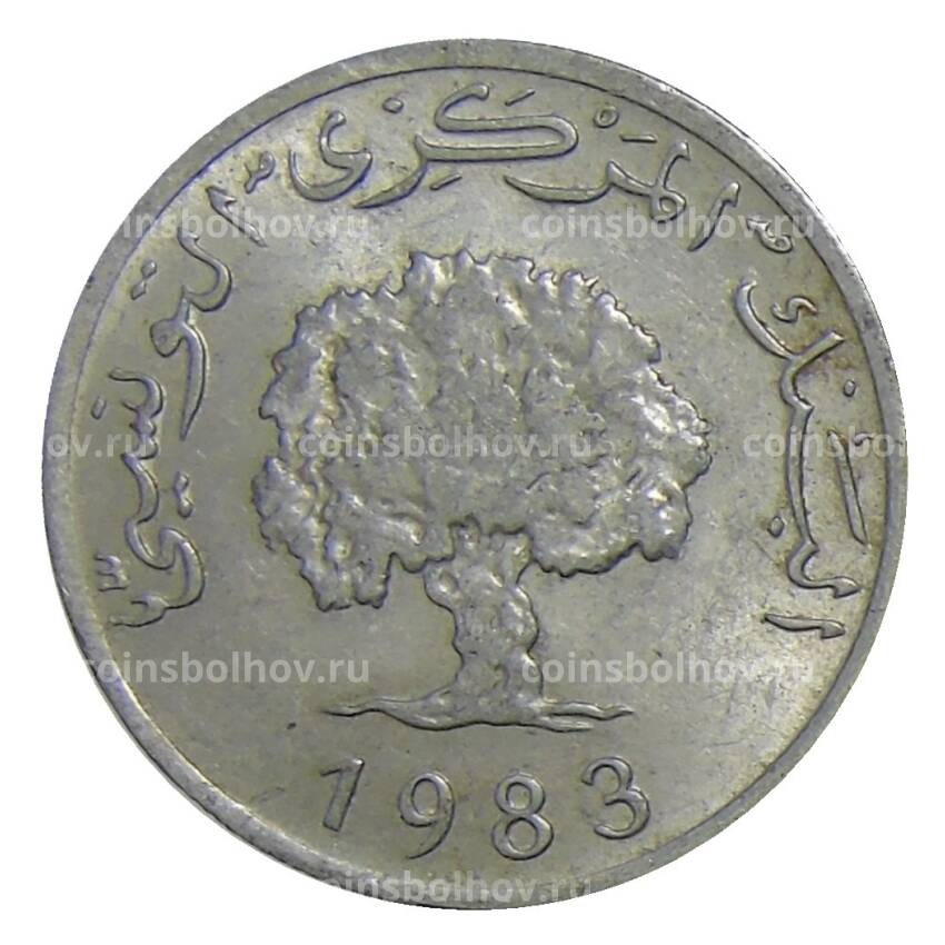 Монета 5 миллим 1983 года Тунис
