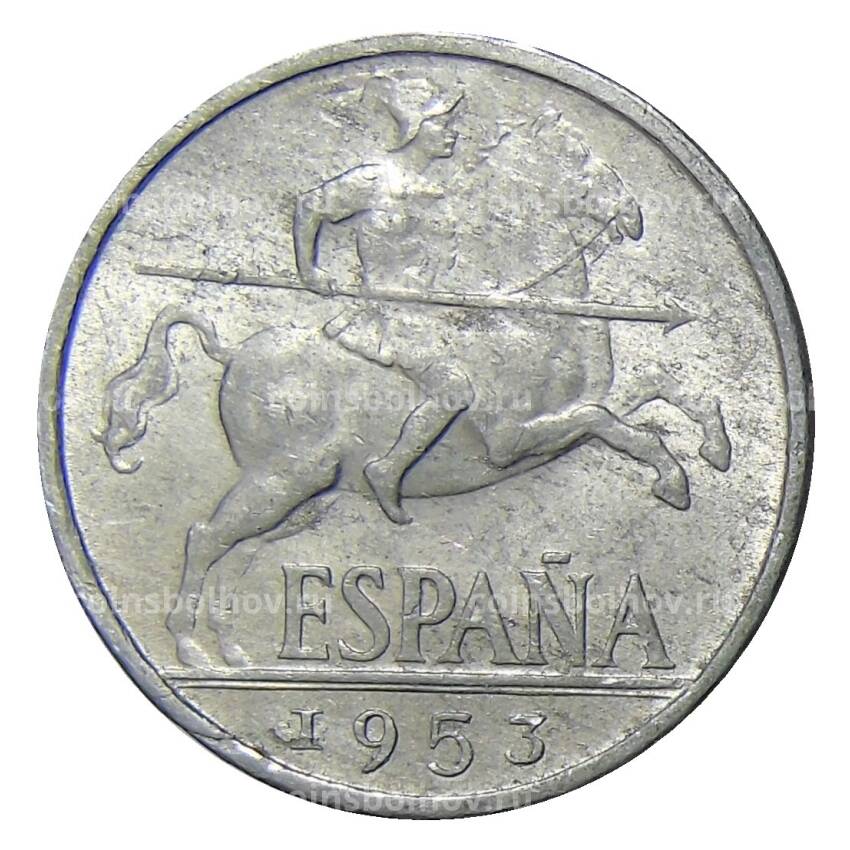 Монета 10 сентимо 1953 года Испания