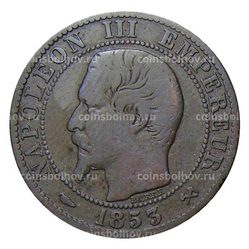 Монета 5 сантимов 1853 года В Франция
