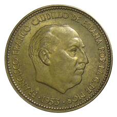 Монета 2.5 песеты 1953 (54) года Испания (реверс)