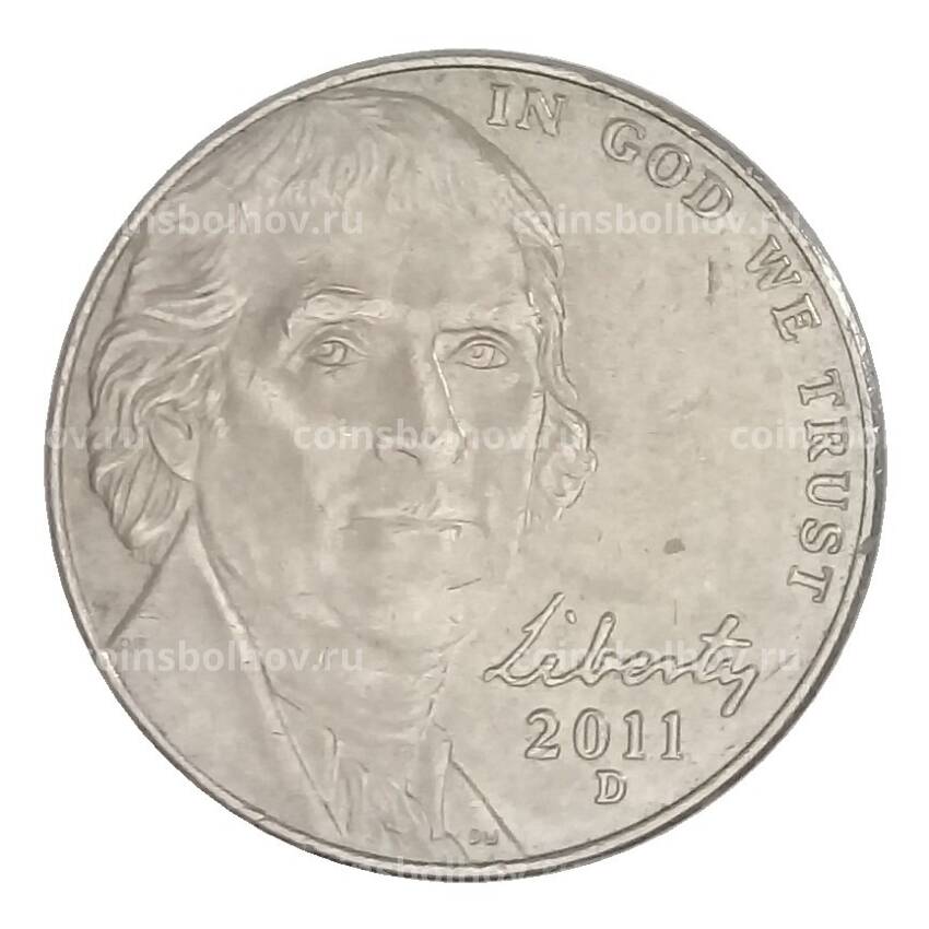 Монета 5 центов 2011 года D США