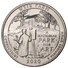 Монета 25 центов (1/4 доллара) 2020 года D США Национальные парки — №52 Ферма Дж. А. Вейра в Коннектикуте (аверс)