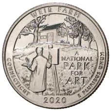 Монета 25 центов (1/4 доллара) 2020 года D США Национальные парки — №52 Ферма Дж. А. Вейра в Коннектикуте (аверс)