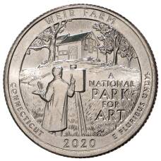Монета 25 центов (1/4 доллара) 2020 года P США Национальные парки — №52 Ферма Дж. А. Вейра в Коннектикуте (аверс)