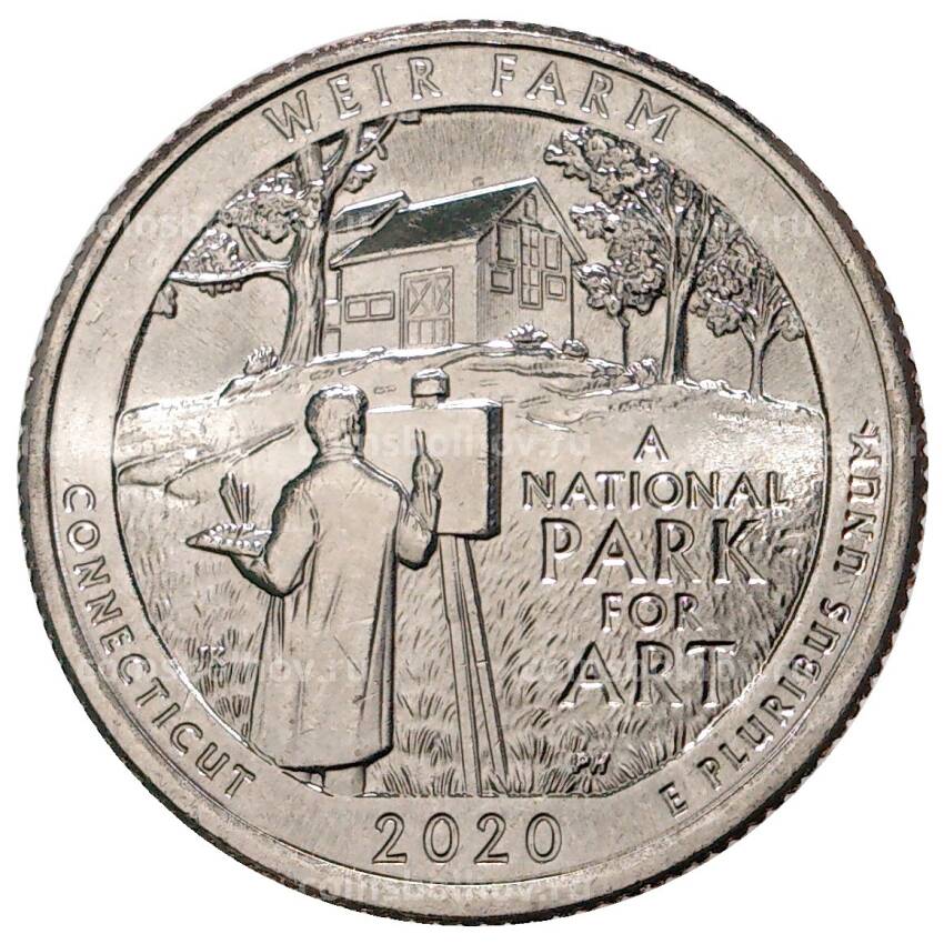 Монета 25 центов (1/4 доллара) 2020 года P США Национальные парки — №52 Ферма Дж. А. Вейра в Коннектикуте