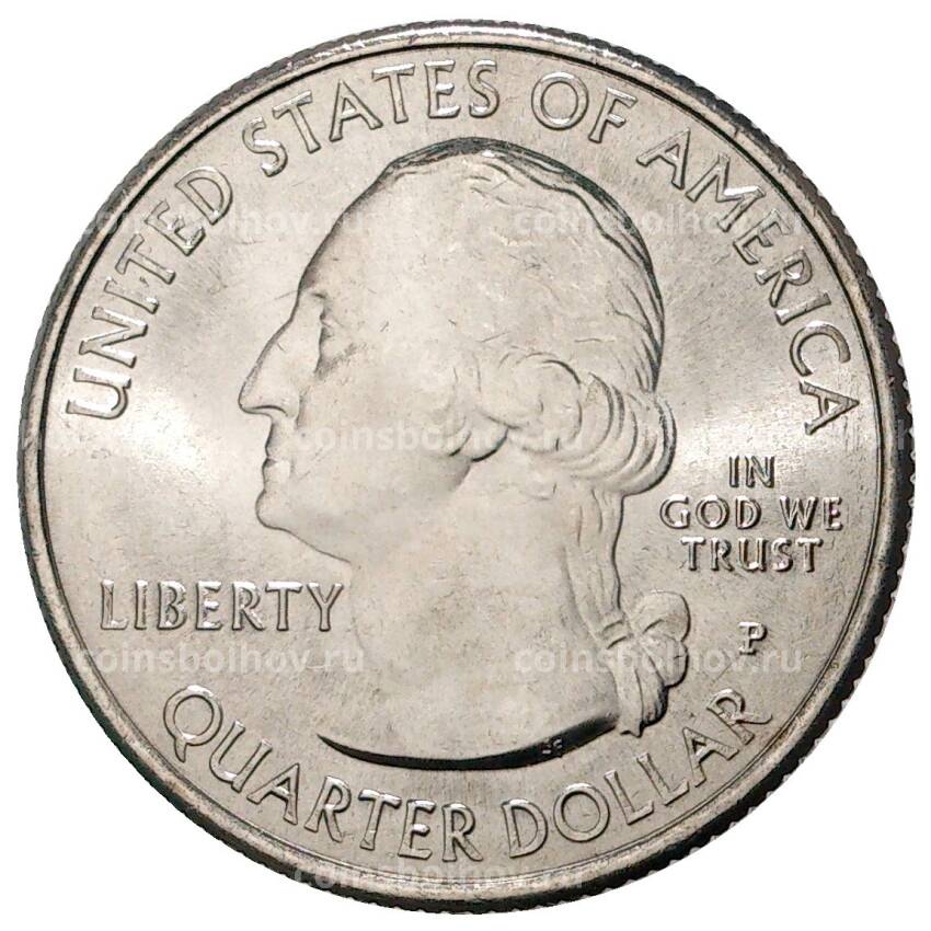 Монета 25 центов (1/4 доллара) 2020 года P США Национальные парки — №52 Ферма Дж. А. Вейра в Коннектикуте (вид 2)