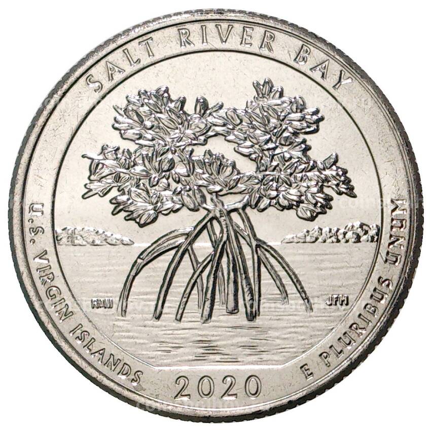 Монета 25 центов (1/4 доллара) 2020 года D США Национальные парки — №53 Исторический парк и заповедник «Бухта Соленой реки»