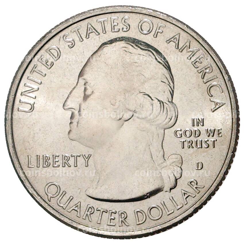 Монета 25 центов (1/4 доллара) 2020 года D США Национальные парки — №53 Исторический парк и заповедник «Бухта Соленой реки» (вид 2)